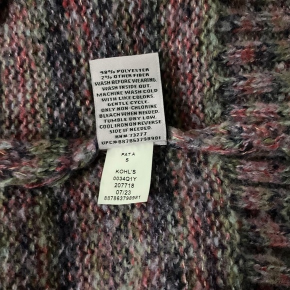SO Oversized Sweater Multi Striped Colored Heart Cozy Fall Collegiate Women SZ S - Picture 6 of 7